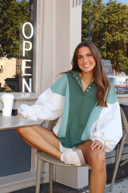 Lazy Day Pullover - Green Colorblock