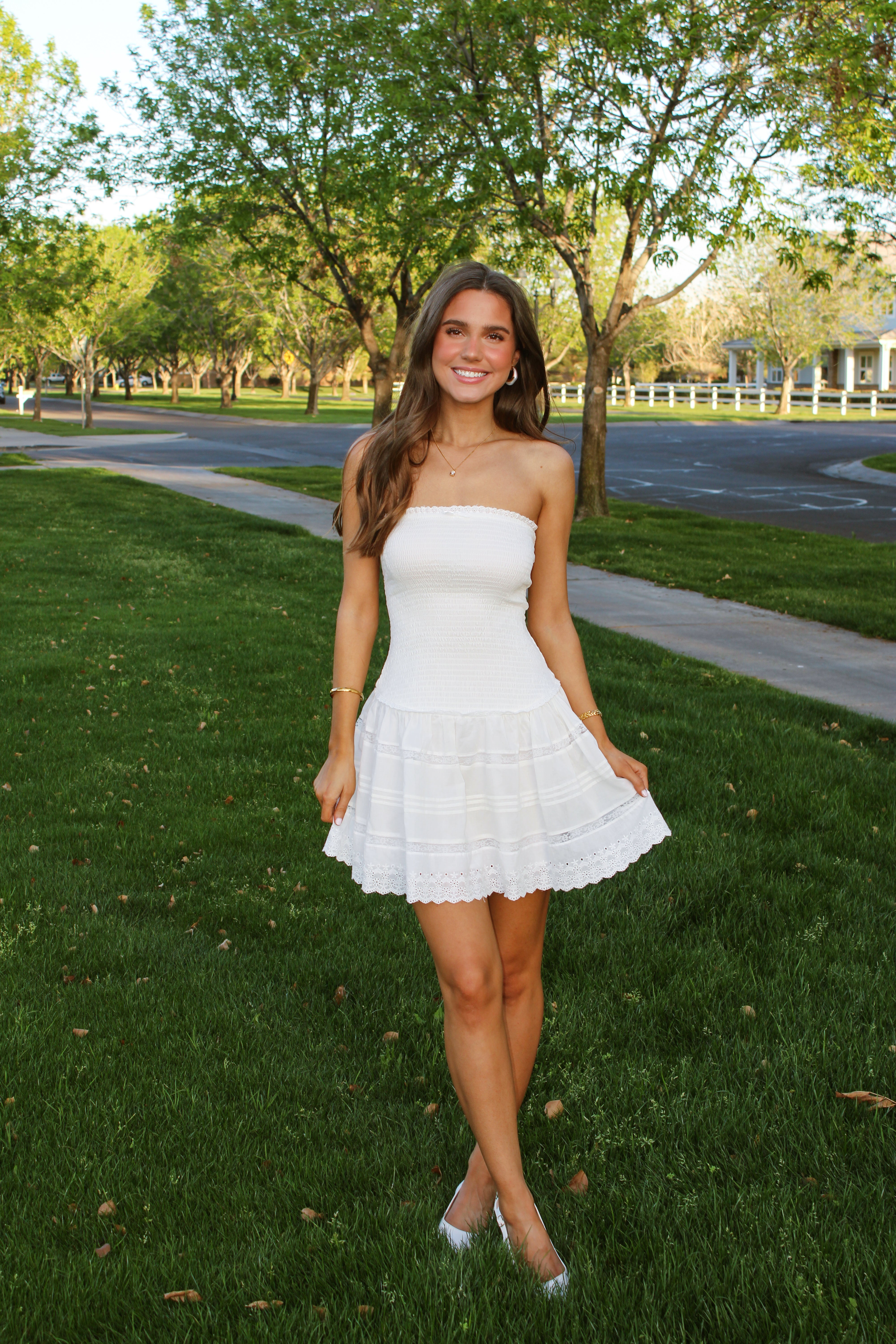 June Smocked Mini Dress White – Posie May's Boutique