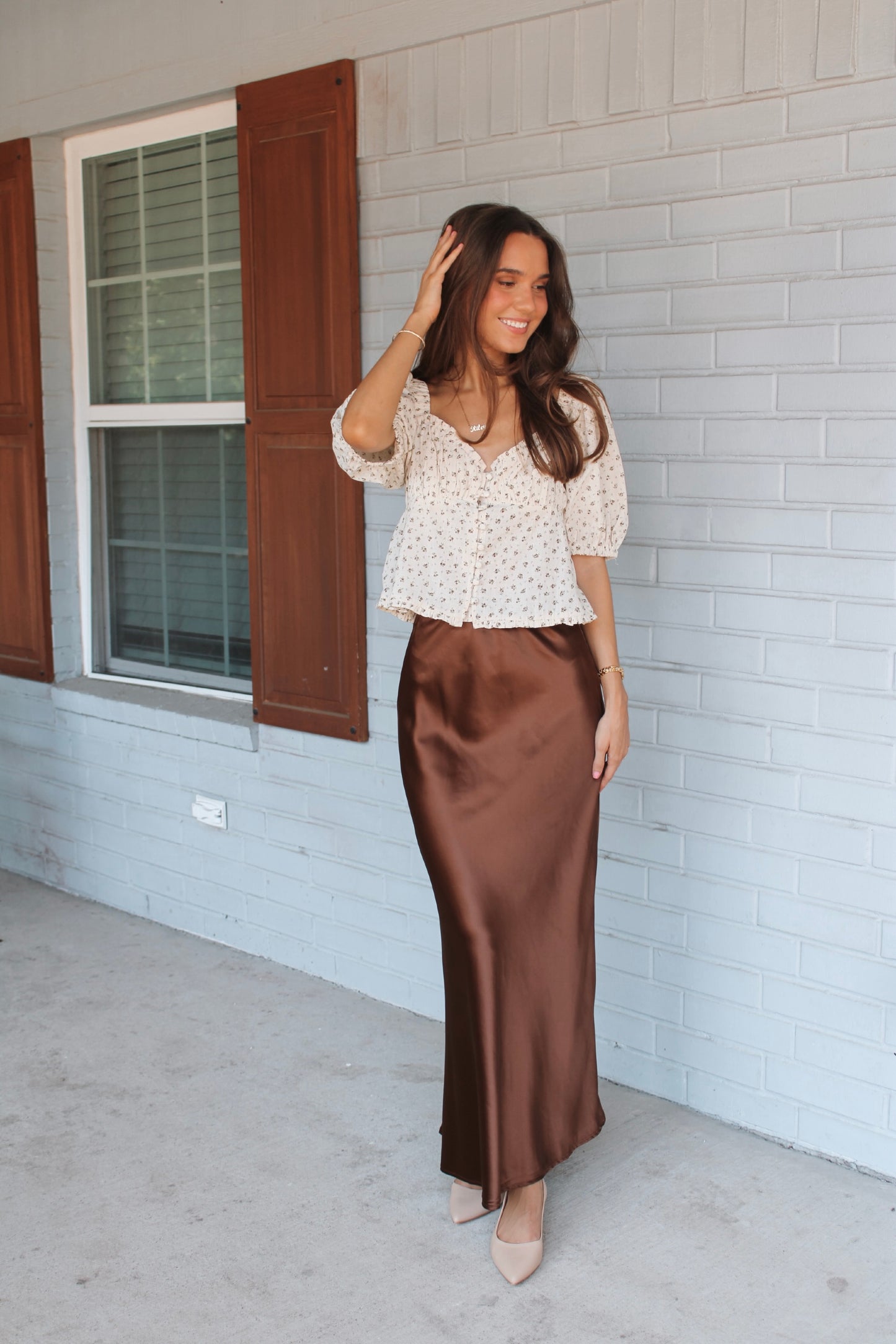 Georgia Satin Maxi Skirt - Brown