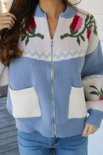 Grandma's Garden Knit Zip Up