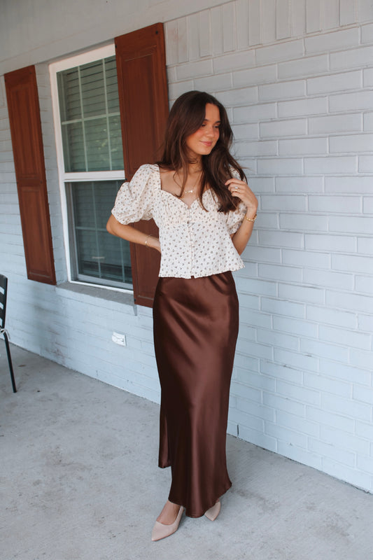 Georgia Satin Maxi Skirt - Brown