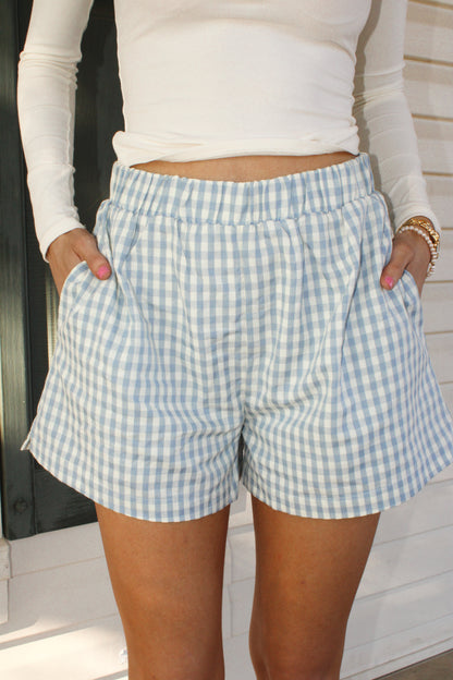 Tilly Gingham Shorts - Blue/Cream