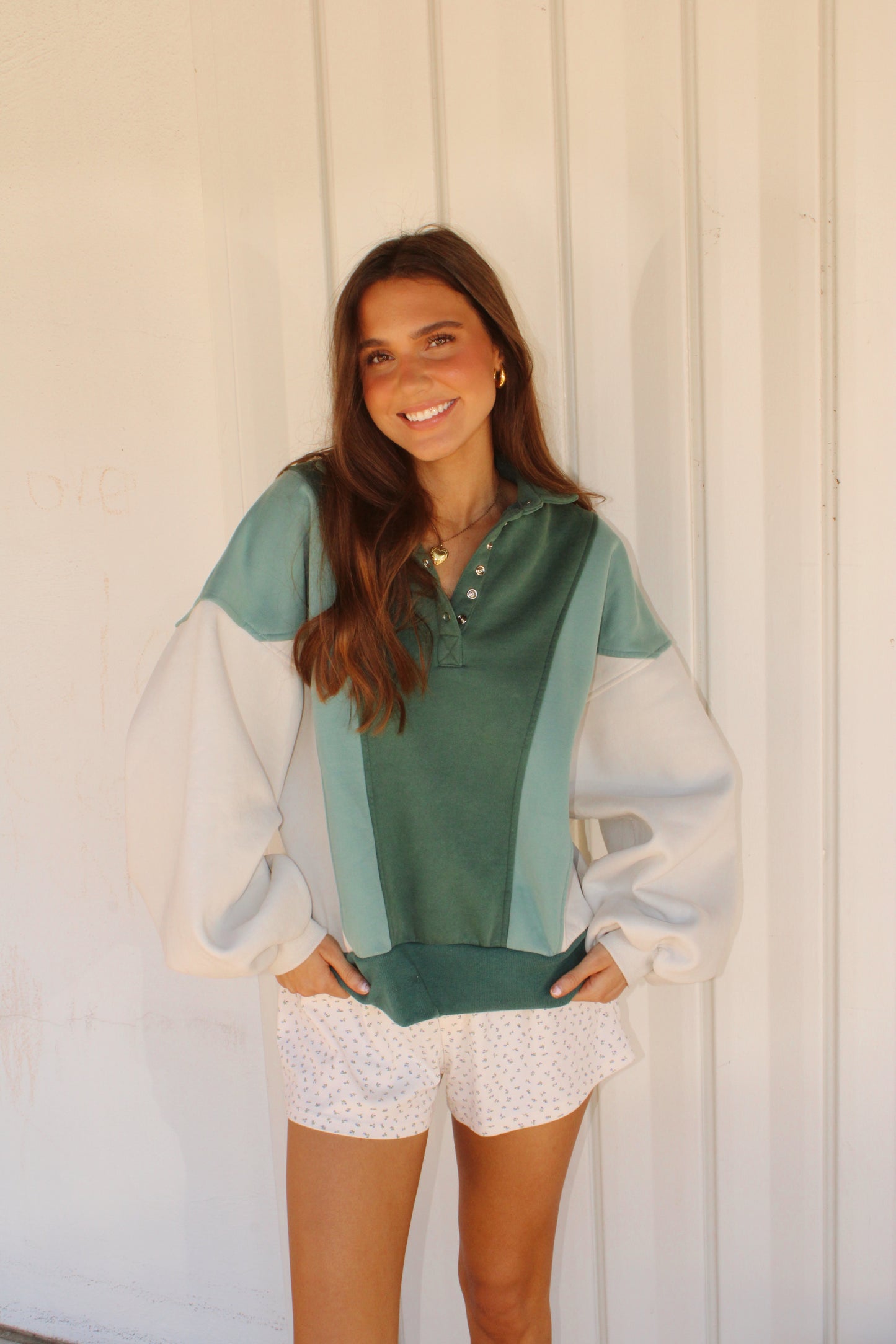 Lazy Day Pullover - Green Colorblock