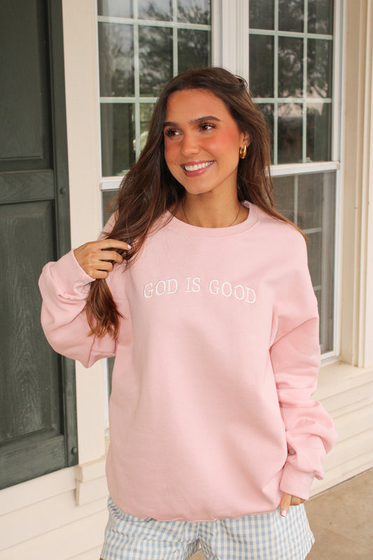 God Is Good Crewneck - Blush Pink