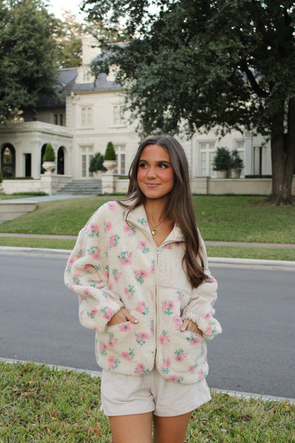 Floral Sherpa Zip Up Jacket