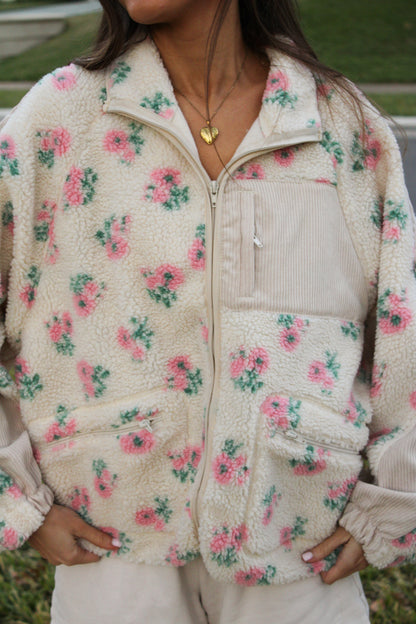 Floral Sherpa Zip Up Jacket