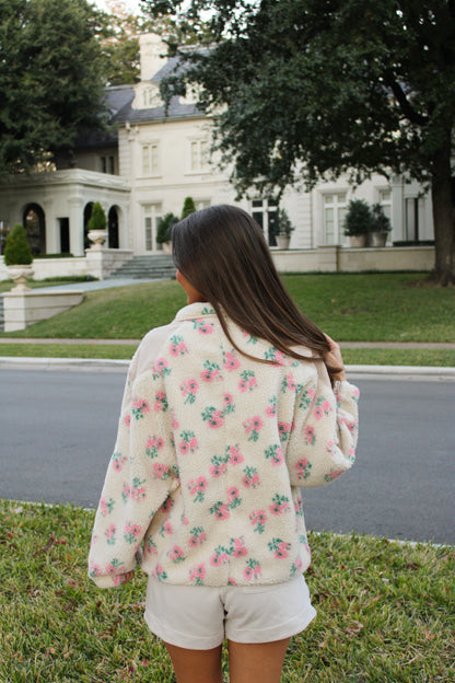 Floral Sherpa Zip Up Jacket